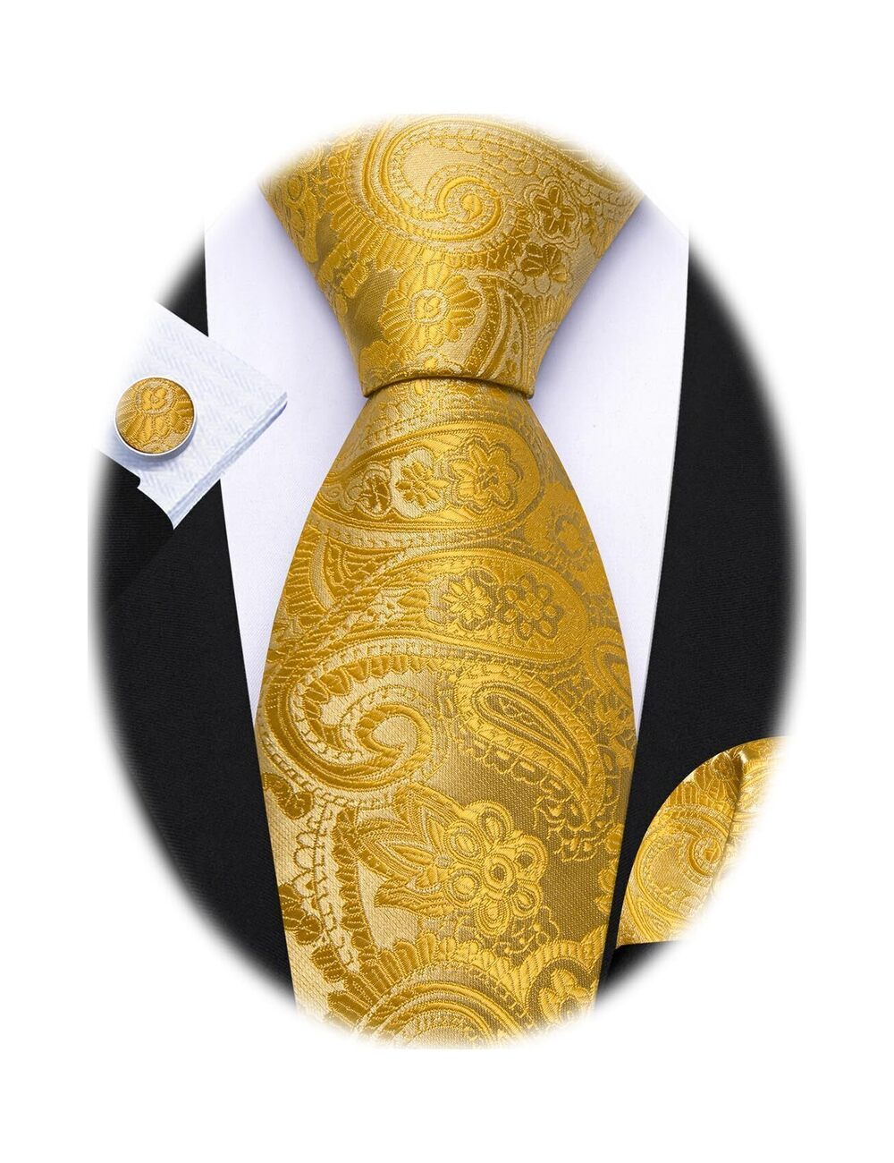 5683 Tie Sets Paisley Necktie Silk Woven Classic Handkerchief Cuff Links